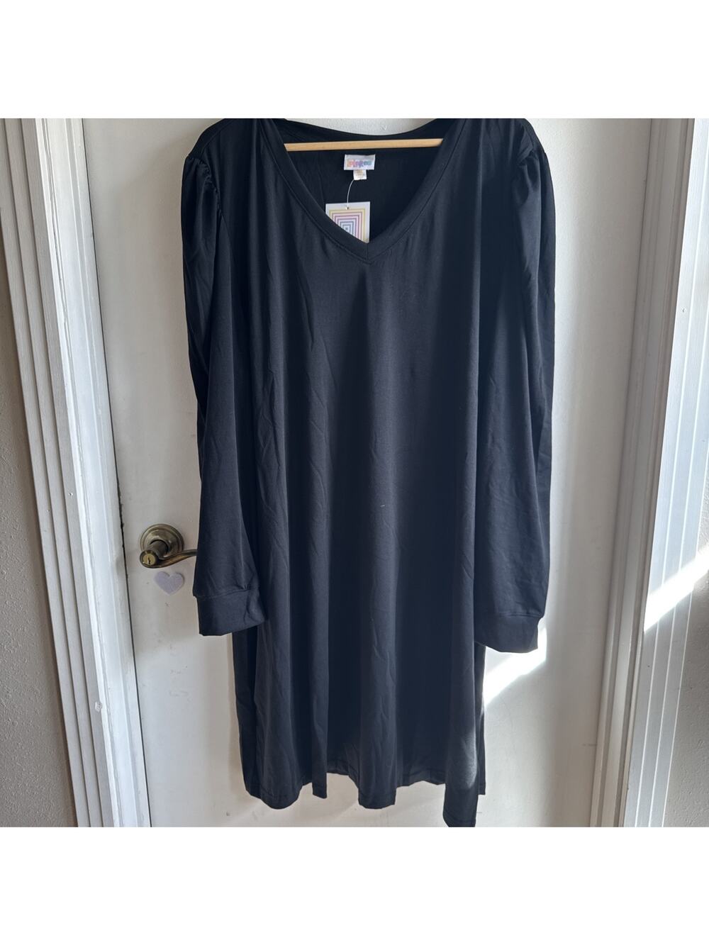 Lularoe Ava Black Pullover Long Sleeve V Neck Dress Size 3XL